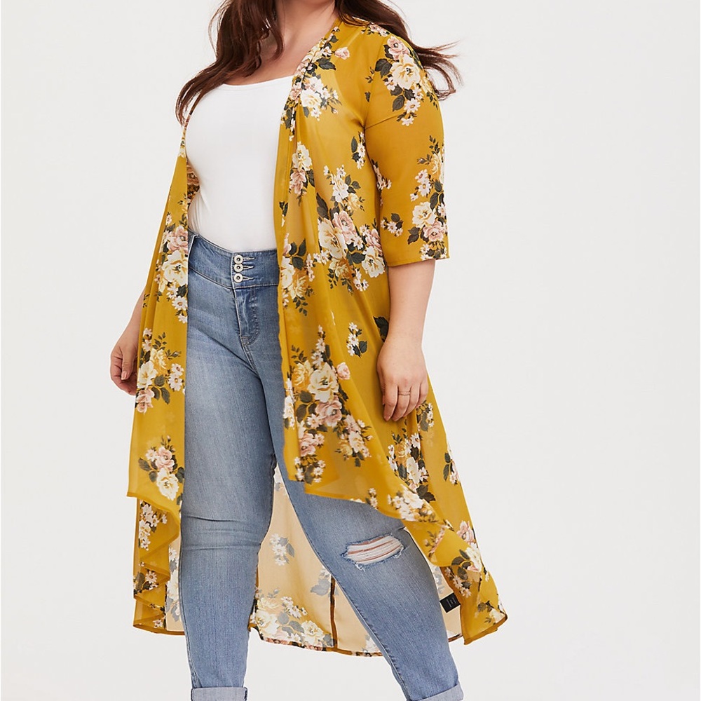 Torrid size 1/2 MUSTARD YELLOW FLORAL KIMONO